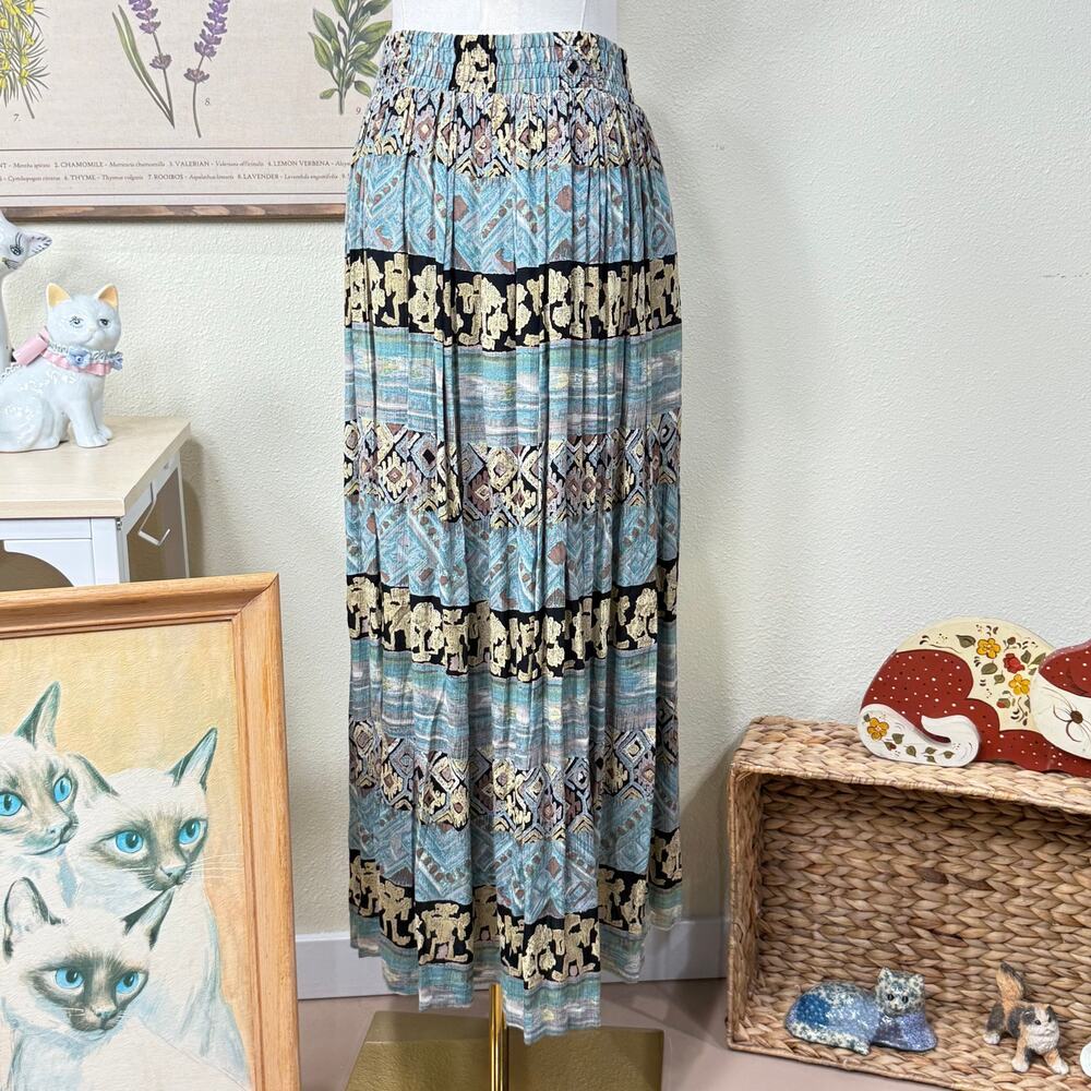 90s Y2k Pleated Maxi Skirt Coastal Cowgirl Fairy Grunge Southwestern Boho M L
